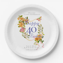 金色のバラのリボン 40歳の誕生日 ペーパープレート