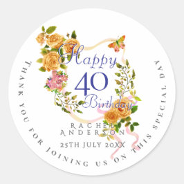 金色のバラのリボン 40歳の誕生日 ラウンドシール