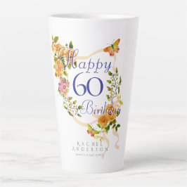 金色のバラのリボン 60歳の誕生日 カフェラテマグ