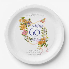 金色のバラのリボン 60歳の誕生日 ペーパープレート