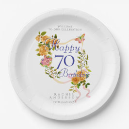 金色のバラのリボン 70歳の誕生日 ペーパープレート