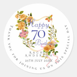 金色のバラのリボン 70歳の誕生日 ラウンドシール