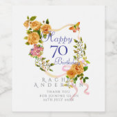 金色のバラのリボン 70歳の誕生日 ワインラベル (シングルラベル)