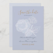 金色のバラほこりっぽい青い水色日付を保存 招待状 (正面/裏面)