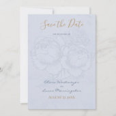 金色のバラほこりっぽい青い水色日付を保存 招待状 (正面)