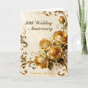 金色のバラ 50周年記念結婚式 カード