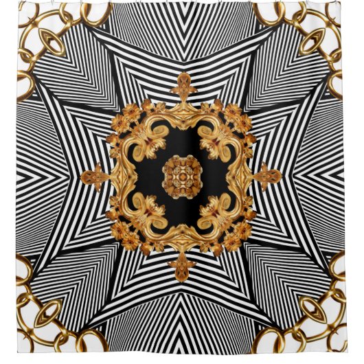 金色のバロックと鎖のオーナメント シャワーカーテン (正面)