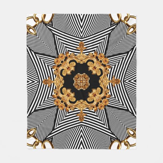 金色のバロックと鎖のオーナメント フリースブランケット (正面)