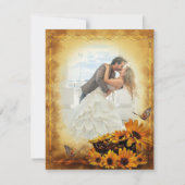 金色のヒマワ結婚リと蝶 招待状 (正面)