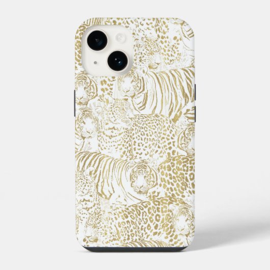 金色のヒョウ+トラの動物デザイン iPhoneケース (裏面)