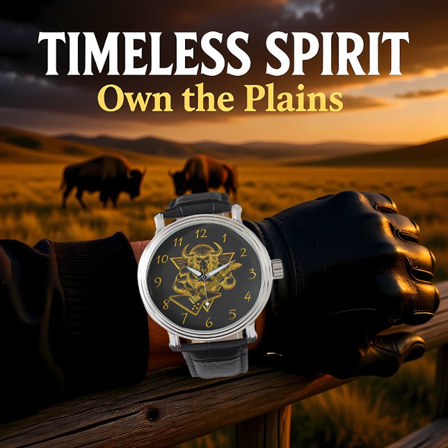 金色のビソンがギターを弾いてる 腕時計 (クリエイターアップロード済み)