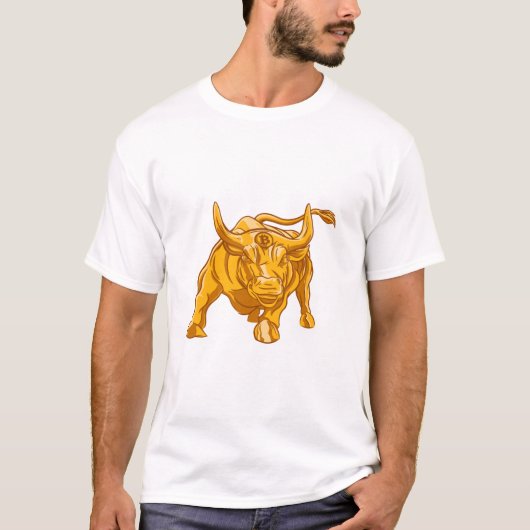 金色のビットコインロゴの雄牛 Tシャツ (正面)