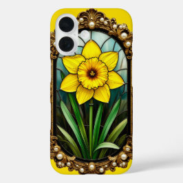 金色のフレームの色とりどりの水仙 iPhone 16ケース