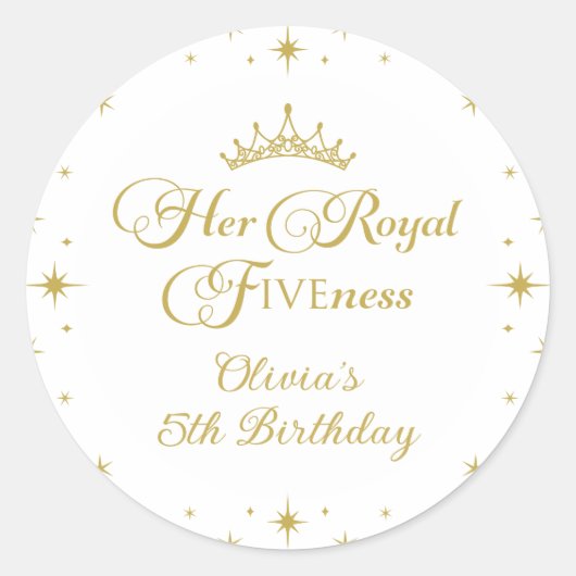 金色のプリンセス 5歳の誕生日おめでとう ラウンドシール (正面)