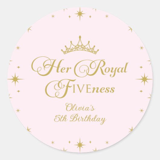 金色のプリンセス 5歳の誕生日おめでとう ラウンドシール (正面)