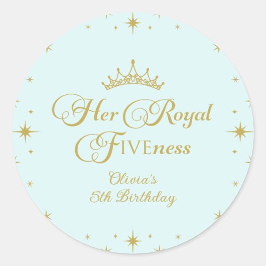 金色のプリンセス 5歳の誕生日おめでとう ラウンドシール (正面)