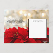 金色のボケと赤いポインセチアのクリスマス感謝 ポストカード (裏面)