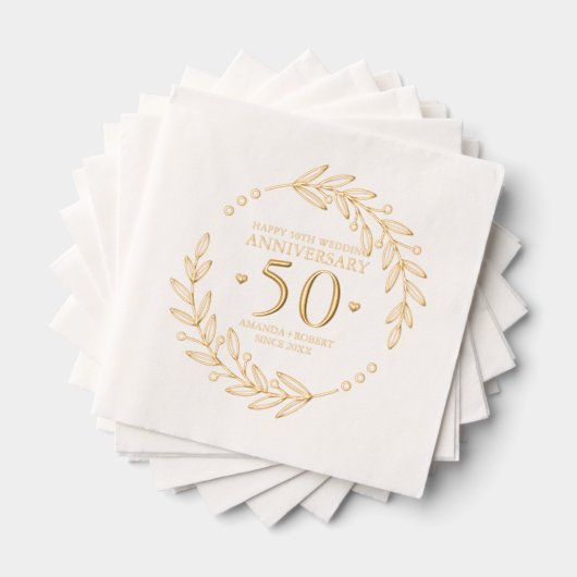 金色のボタニカルフレームで祝う結婚50周年記念 箔ナプキン (インサイチュ (積み重ね))