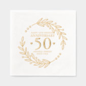 金色のボタニカルフレームで祝う結婚50周年記念 箔ナプキン (正面)