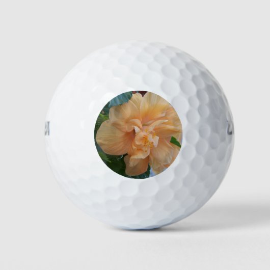 金色のボールにオレンジ色のハイビスカスの花 ゴルフボール (正面)