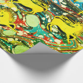 金色のユニコーン，青い緑のマリリング効果，円 ラッピングペーパー (角)