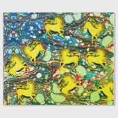 金色のユニコーン，青い緑のマリリング効果，円 ラッピングペーパー (フラット)