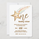 金色のラッキー☆スター 1歳の誕生日パーティー招待状 招待状 (正面)