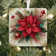 金色のラメが輝くクリスマス・レッド・ポインセチアの花