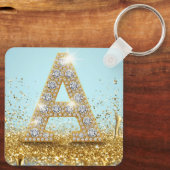 金色のラメの背景に輝くダイヤモンドの文字A キーホルダー (裏面)