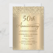金色のラメメタリックな結婚50周年記念 招待状 (正面)