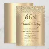金色のラメメタリックな結婚60周年記念 招待状 (正面/裏面)