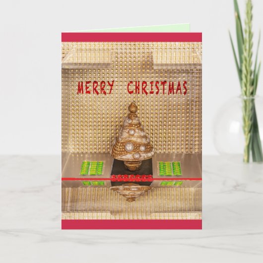 金色のラメ入りクリスマスカード クリスマスツリー カード (正面)