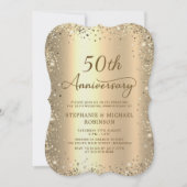 金色のラメ入りメタリックな結婚50周年記念 招待状 (正面)