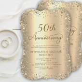 金色のラメ入りメタリックな結婚50周年記念 招待状