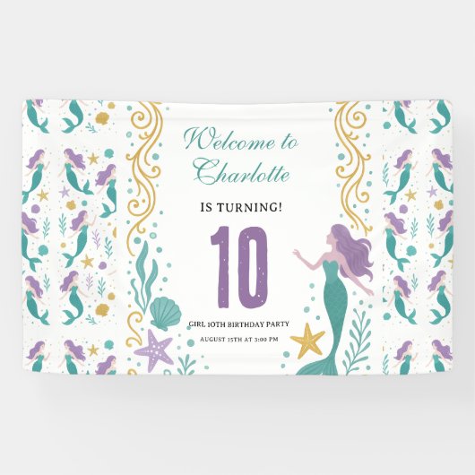 金色のリトルマーメイド 10歳の誕生日 | アンダーザシー 横断幕 (横)