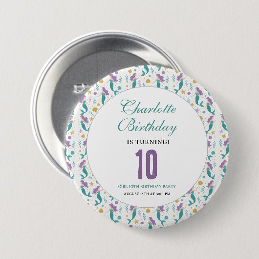 金色のリトルマーメイド 10歳の誕生日 | 海の中 缶バッジ (正面&裏面)