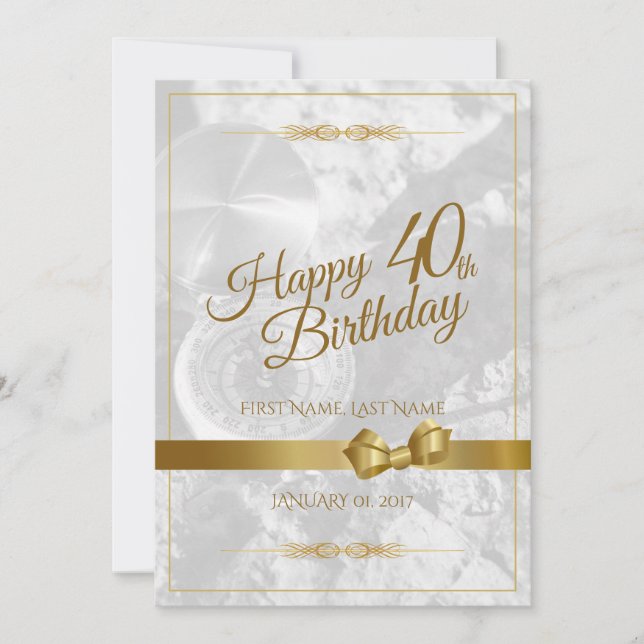 金色のリボンでハッピーな40歳の誕生日 (正面)