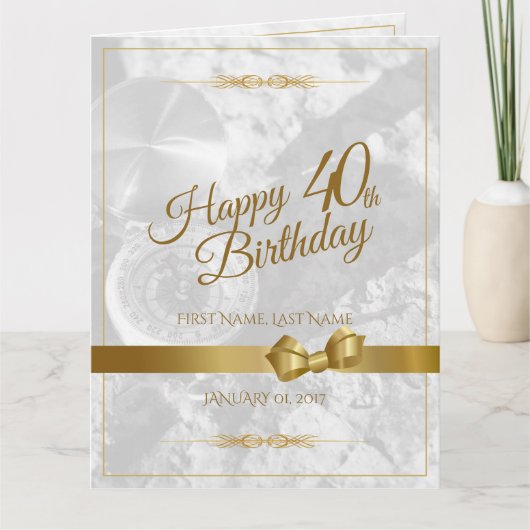 金色のリボンでハッピーな40歳の誕生日 カード (正面)