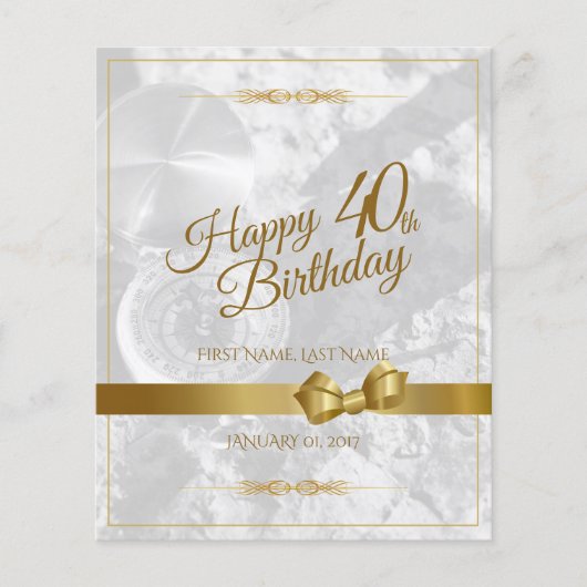 金色のリボンとハッピー40歳の誕生日 (正面)