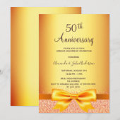 金色のリボンの50回目の結婚記念日 招待状 (正面/裏面)