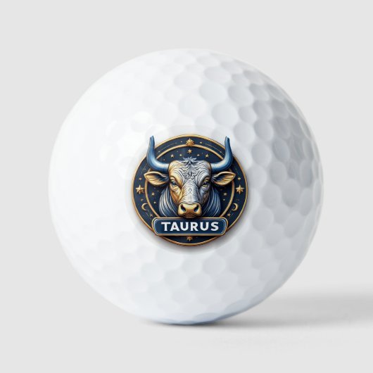 金色のリングが付いた牡牛座のエンブレム ゴルフボール (正面)
