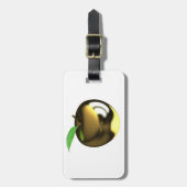 金色のリンゴで葉が光沢のあるメタリック ラゲッジタグ (正面縦)