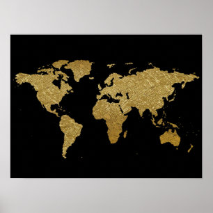 金色の世界地図 ポスター