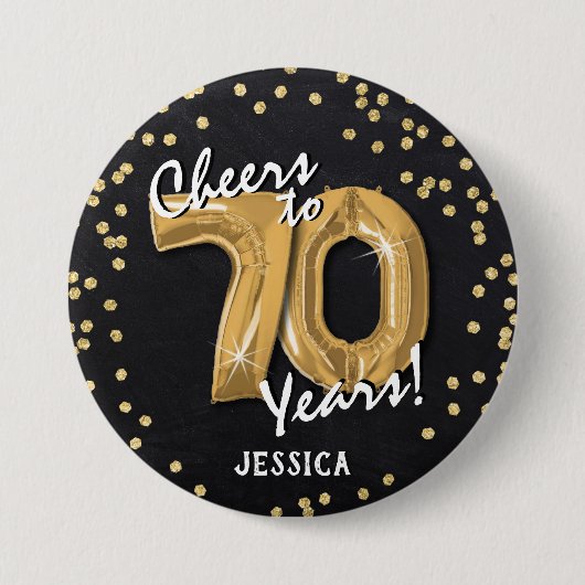 金色の乾杯で70歳の誕生日を祝おう 缶バッジ (正面)