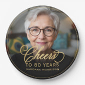 金色の乾杯で80歳の誕生日をお祝い Custom Photo ペーパープレート (正面)