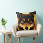金色の光に照らされたラジアントウルフ顔 クッション (椅子)