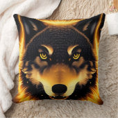 金色の光に照らされたラジアントウルフ顔 クッション (ブランケット)