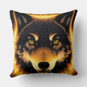 金色の光に照らされたラジアントウルフ顔 クッション (裏面)