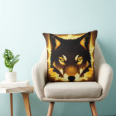 金色の光に照らされたラジアントウルフ顔 クッション (椅子)