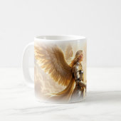 金色の光の輝く翼を持つ戦士のマグカップ コーヒーマグカップ (正面左)